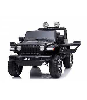 Jeep Wrangler Rubicon, 12 voltios, asiento de cuero, ruedas EVA, 2 motores,   INDA406-AC-JWR555BLACK